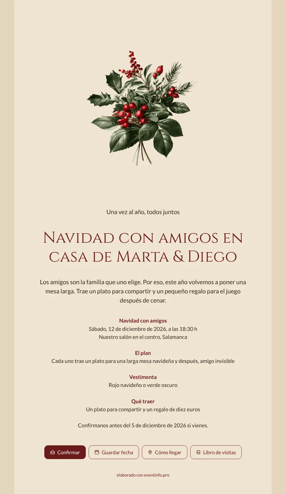 Crea una invitación navideña con acebo &ndash; ejemplo 1