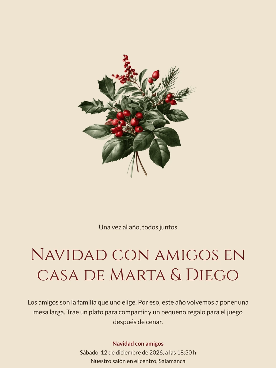Crea una invitación navideña con acebo
