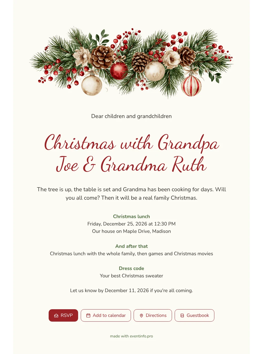 Send a white family Christmas invitation &ndash; example 1