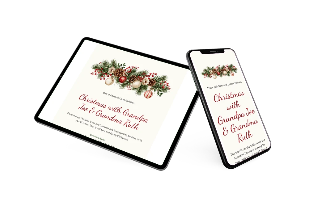 Send a white family Christmas invitation &ndash; example 2