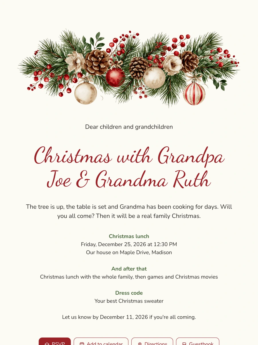 Send a white family Christmas invitation