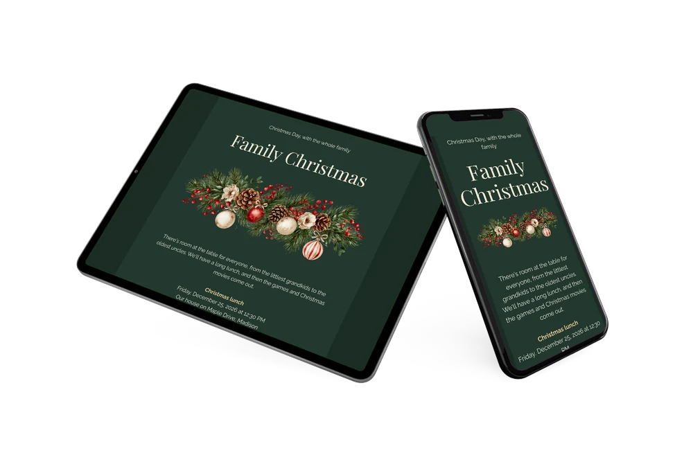 Make a forest green family Christmas invitation &ndash; example 2
