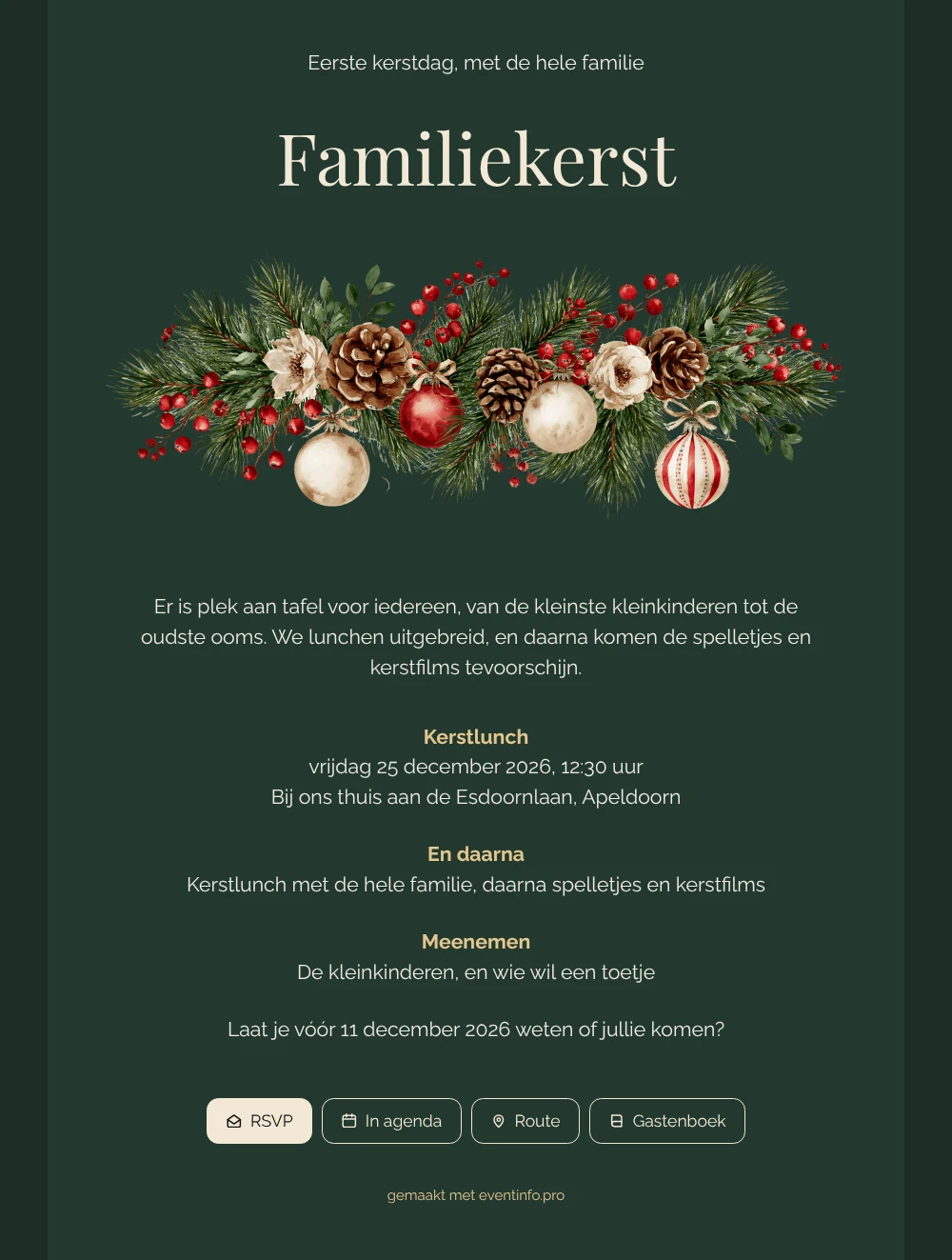 Bosgroene kerstuitnodiging voor familie versturen &ndash; voorbeeld 1