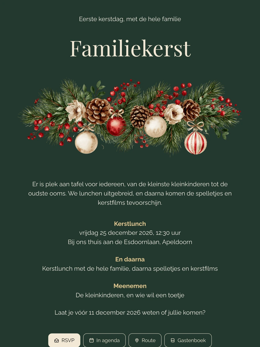 Bosgroene kerstuitnodiging voor familie versturen