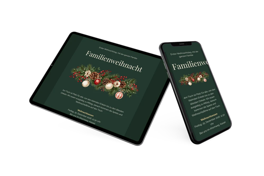 Waldgrüne Weihnachtseinladung für die Familie gestalten &ndash; Beispiel 2