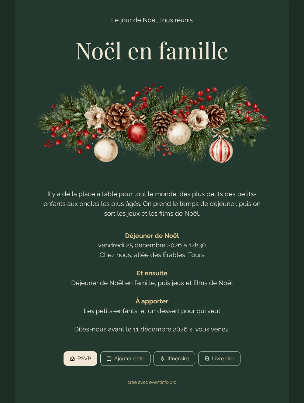 Créer une invitation de Noël vert forêt &ndash; exemple 1