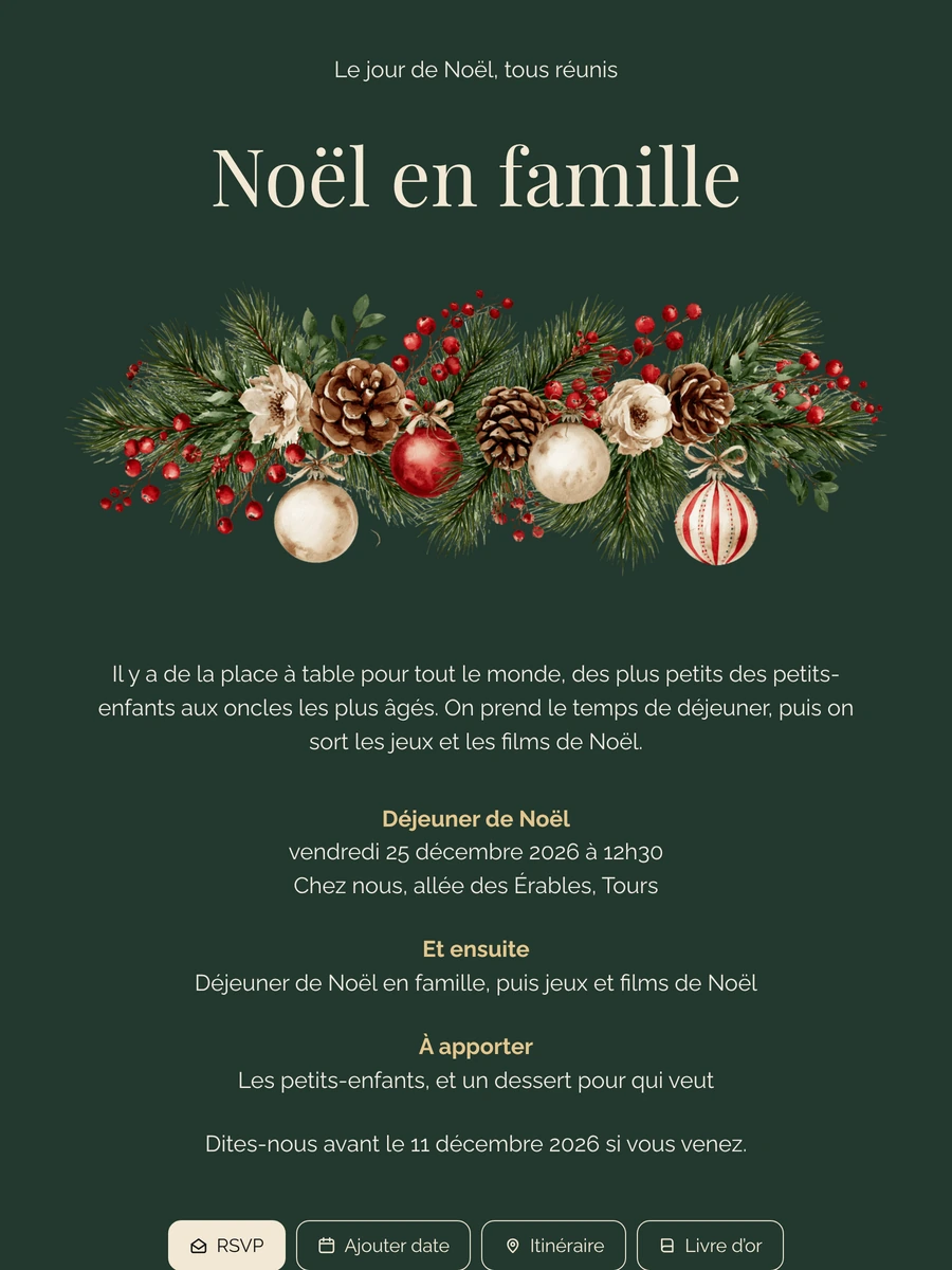 Créer une invitation de Noël vert forêt