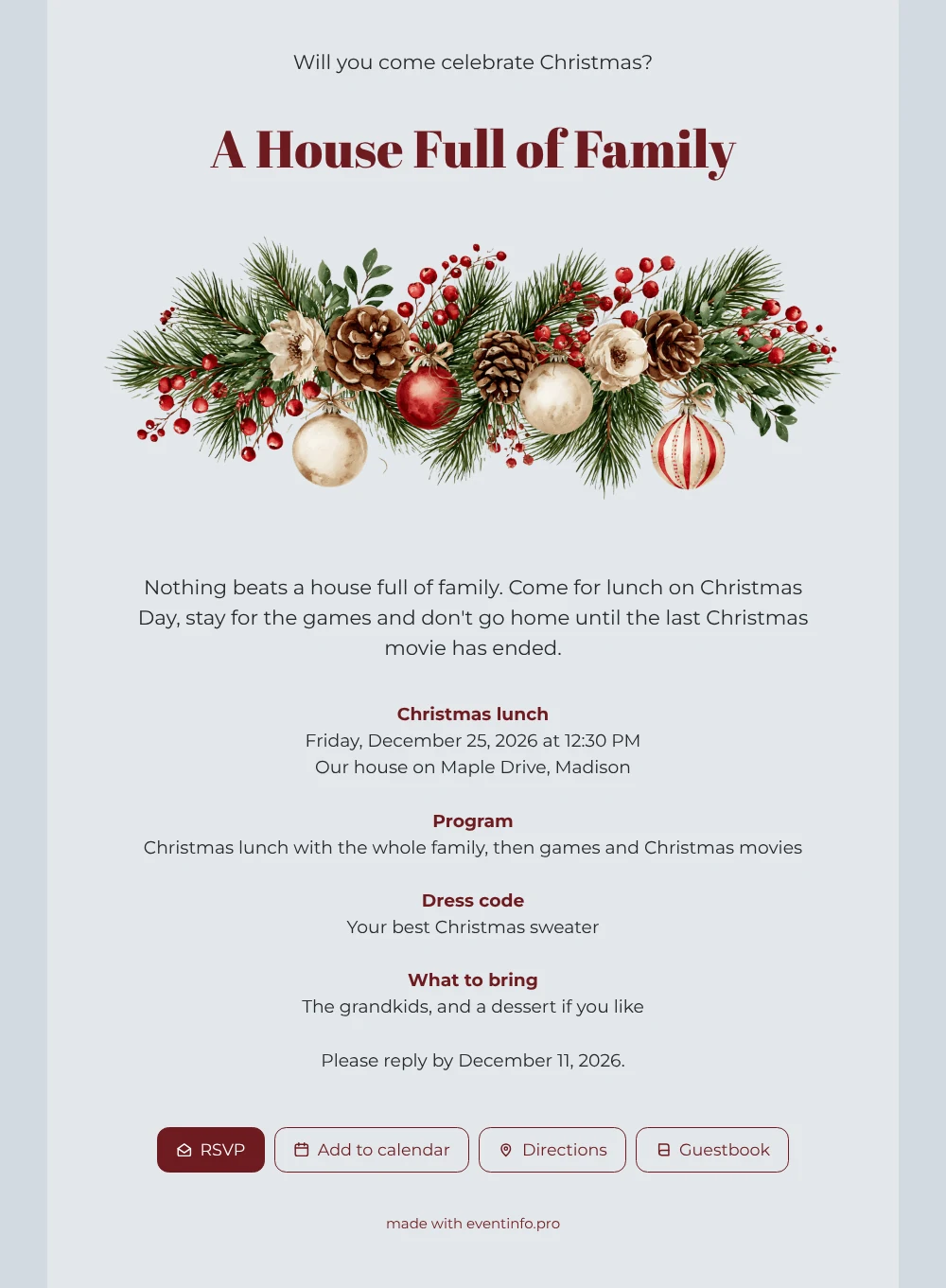 Create a cool gray family Christmas invitation &ndash; example 1