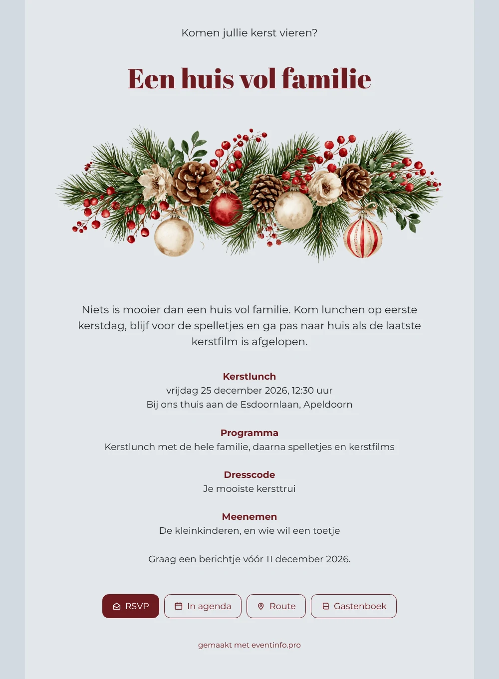Uitnodiging voor de kerstlunch thuis maken &ndash; voorbeeld 1