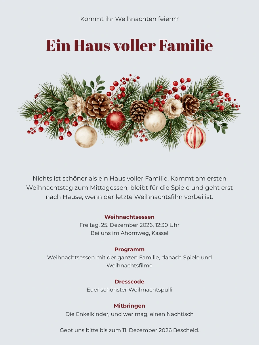 Einladung zum Familienweihnachten zu Hause erstellen