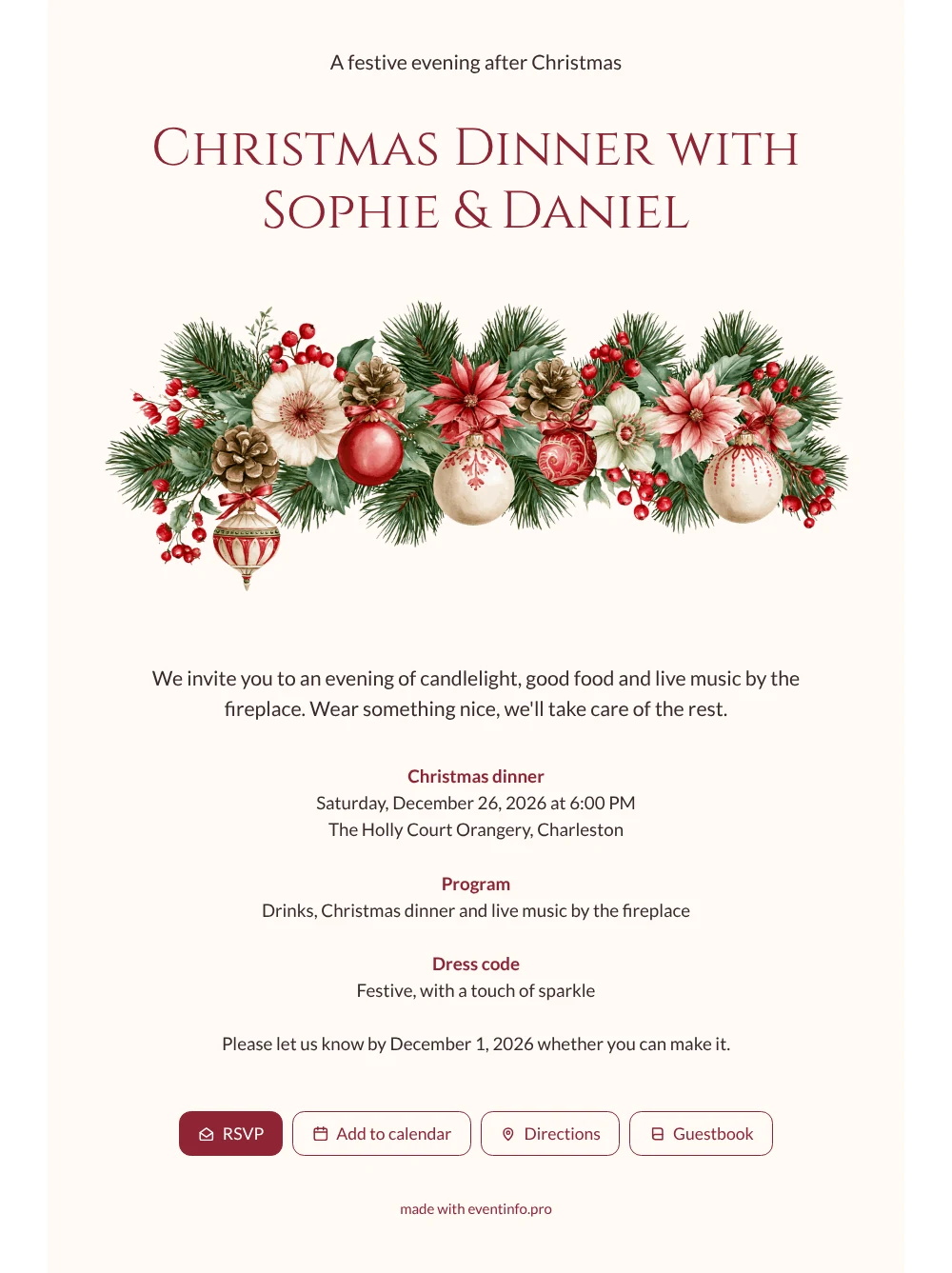 Create an elegant poinsettia dinner invitation &ndash; example 1