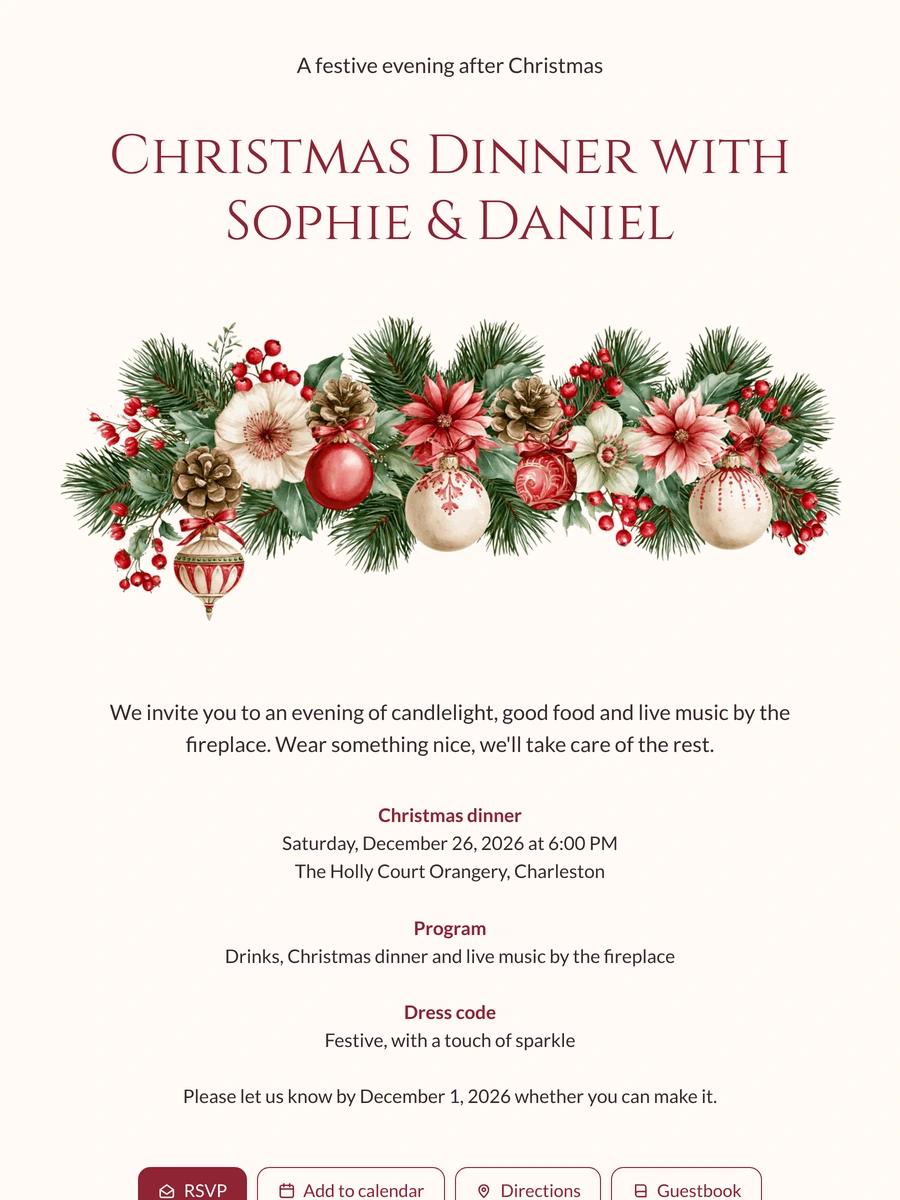 Create an elegant poinsettia dinner invitation