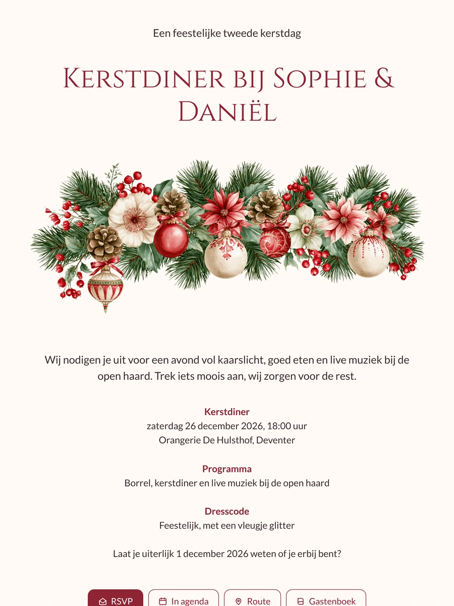 Kerstdinerkaart met rode kerststerren maken