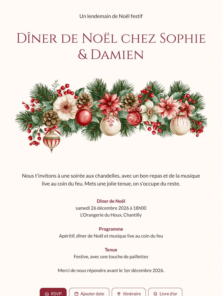 Créer une invitation de dîner aux poinsettias
