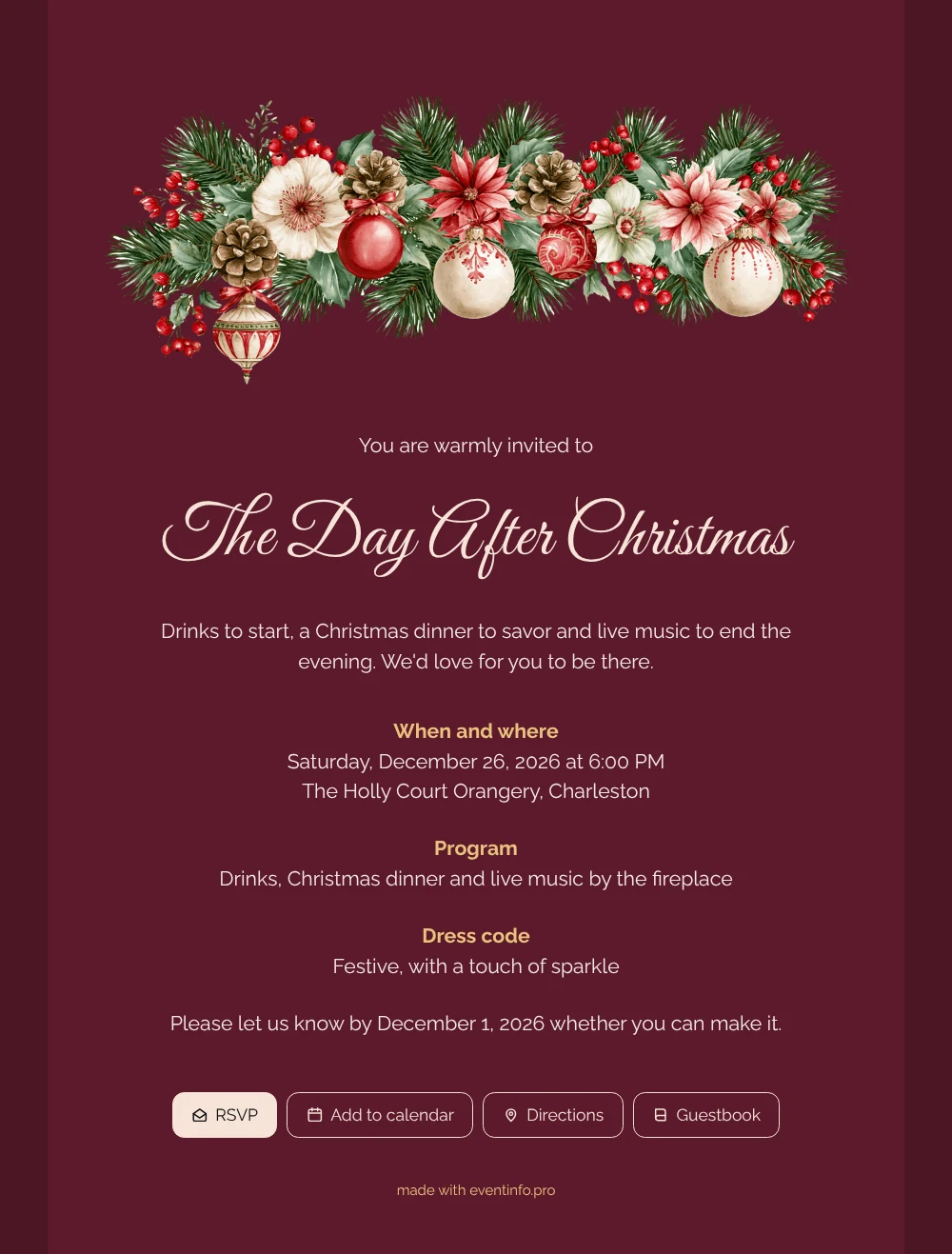 Send a deep red Christmas dinner invitation &ndash; example 1