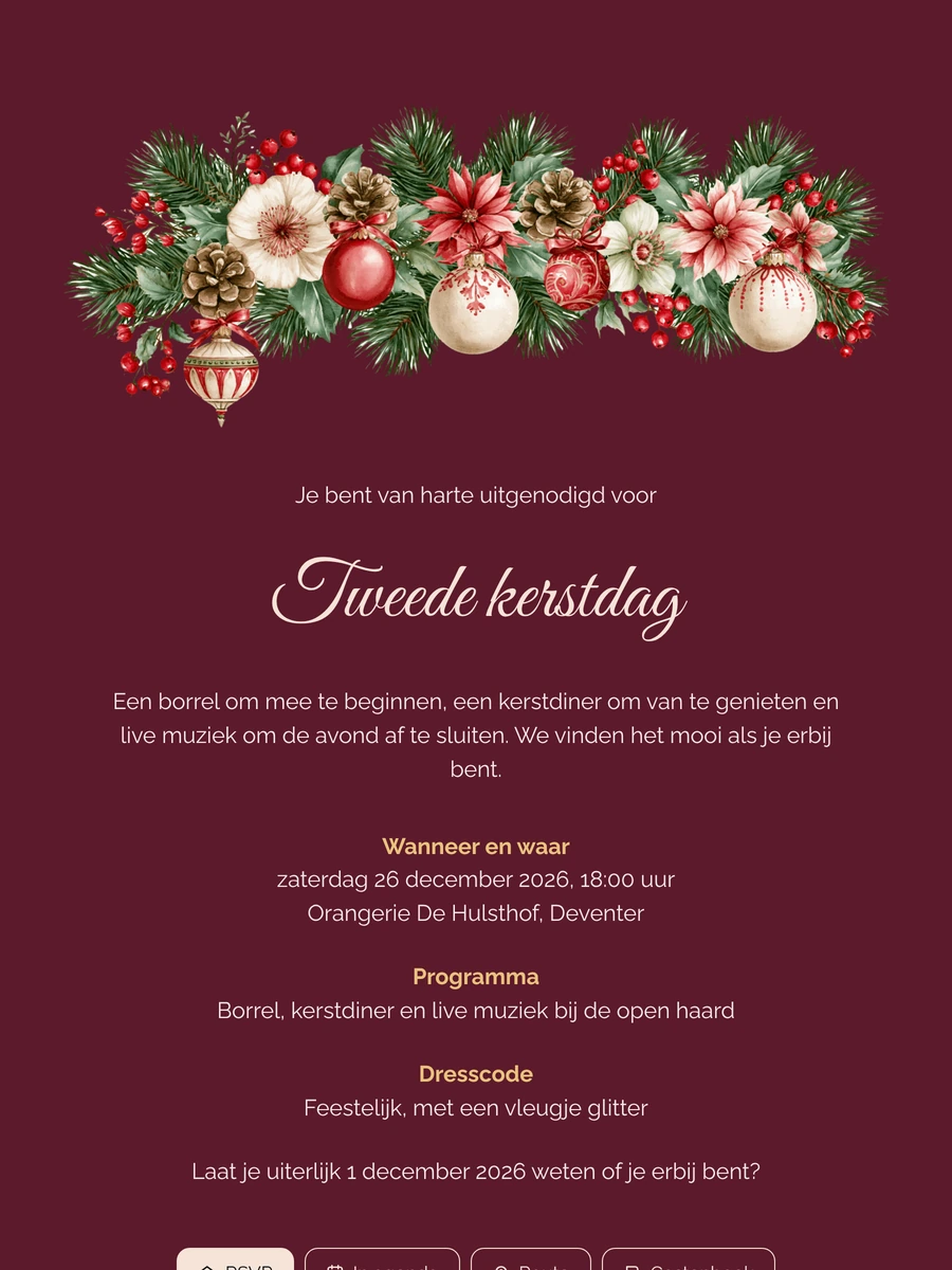 Kerstdineruitnodiging in bordeauxrood maken en versturen