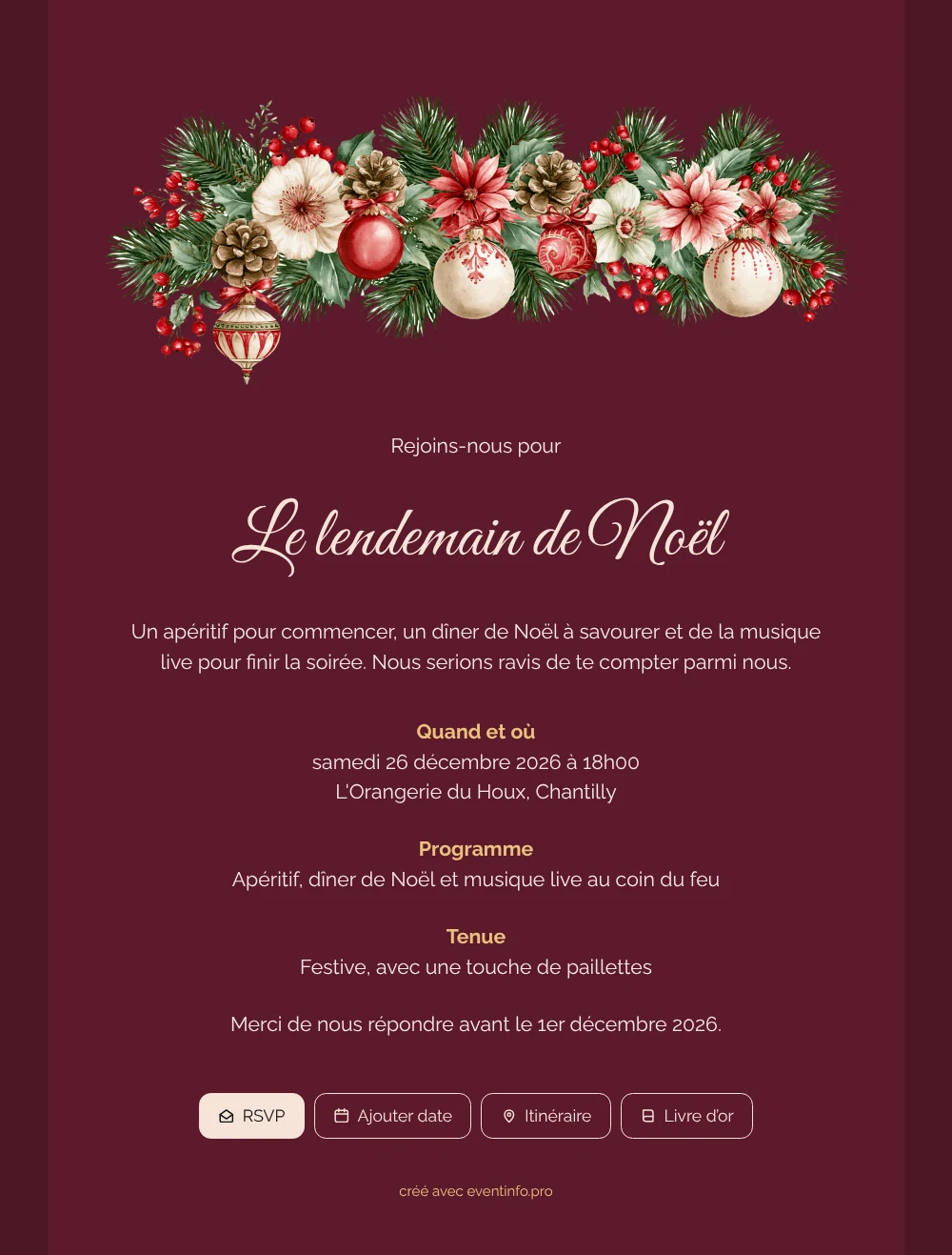 Envoyer une invitation de Noël rouge bordeaux &ndash; exemple 1