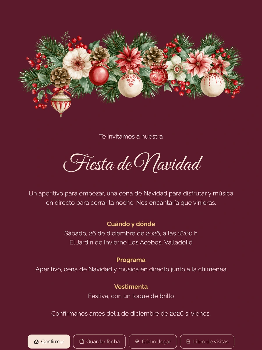 Enviar una invitación de Navidad en burdeos