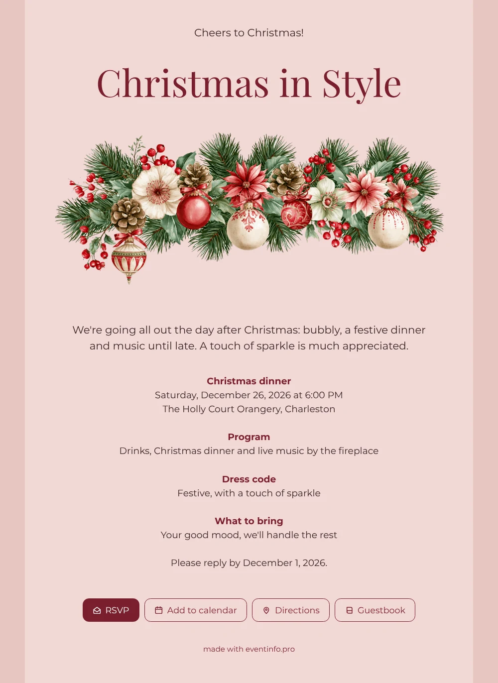 Create a pink Christmas dinner invitation &ndash; example 1