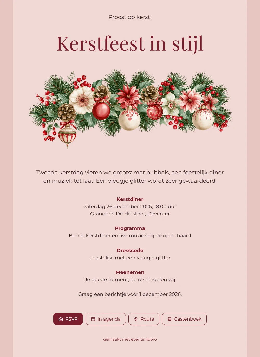 Roze kerstdineruitnodiging met kerststerren maken &ndash; voorbeeld 1