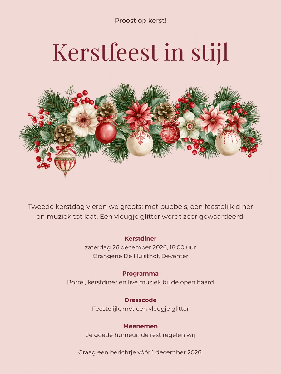Roze kerstdineruitnodiging met kerststerren maken