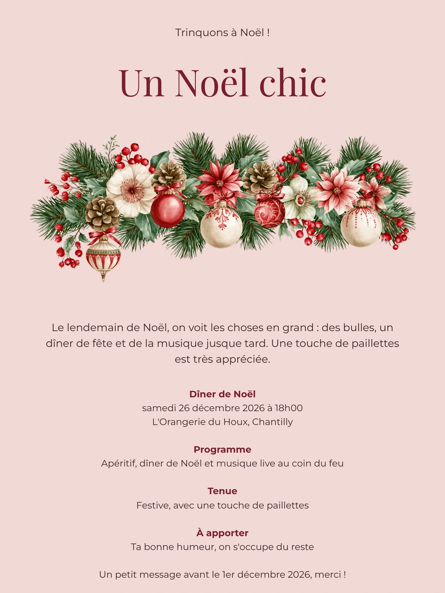 Créer une invitation de Noël rose poudré