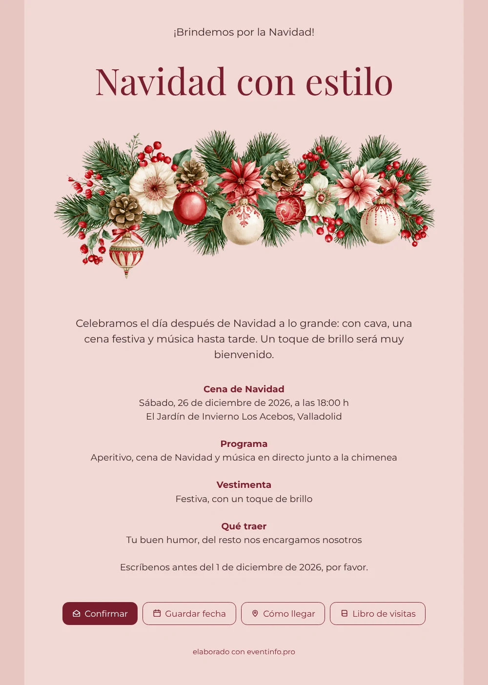 Crear una invitación de cena navideña rosa &ndash; ejemplo 1