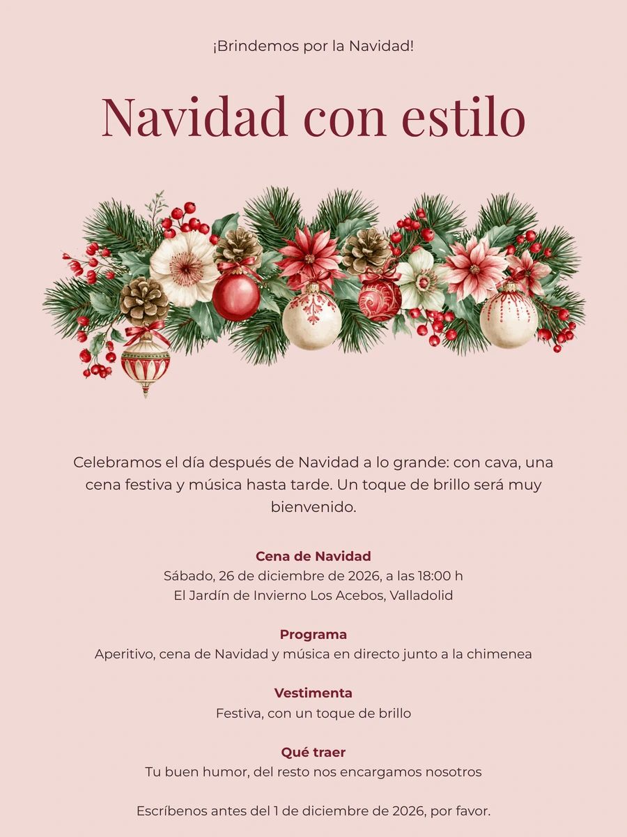 Crear una invitación de cena navideña rosa