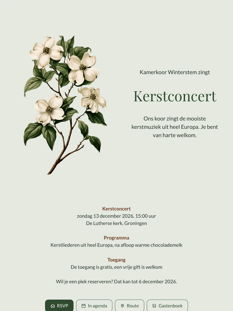 Uitnodiging voor je kerstconcert in saliegroen maken