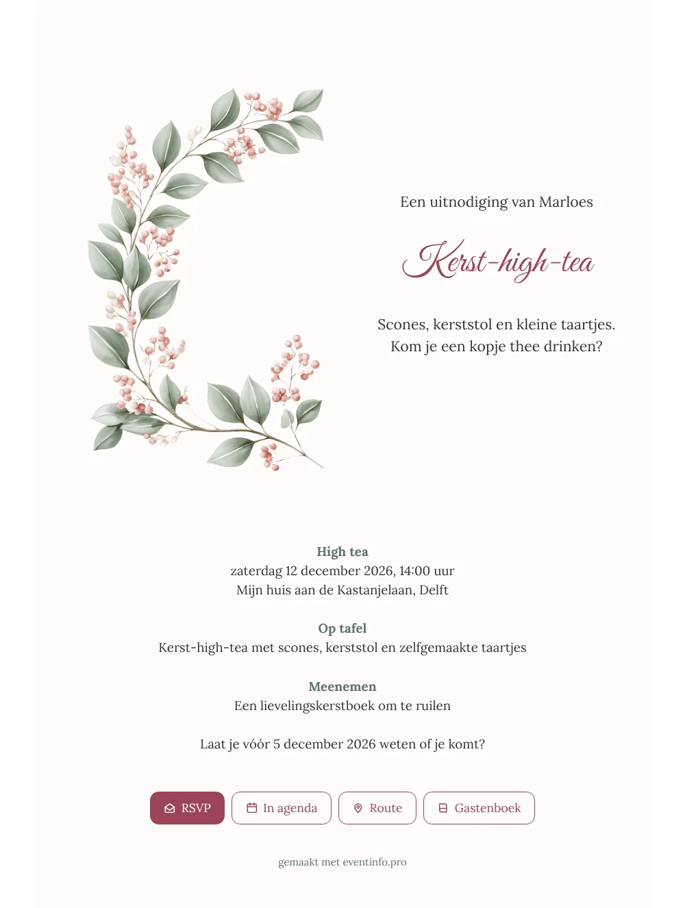 Kerstuitnodiging voor een high tea thuis maken &ndash; voorbeeld 1