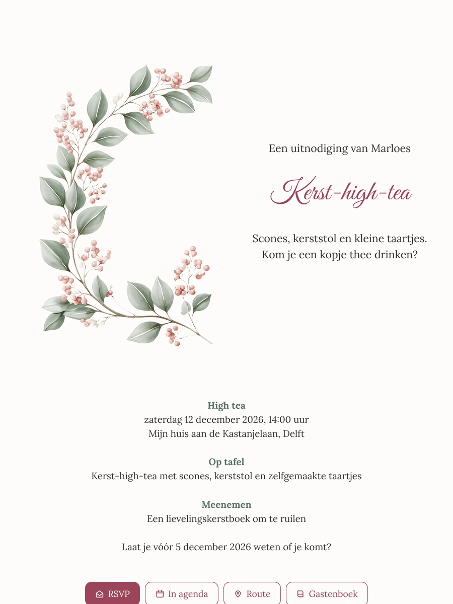 Kerstuitnodiging voor een high tea thuis maken