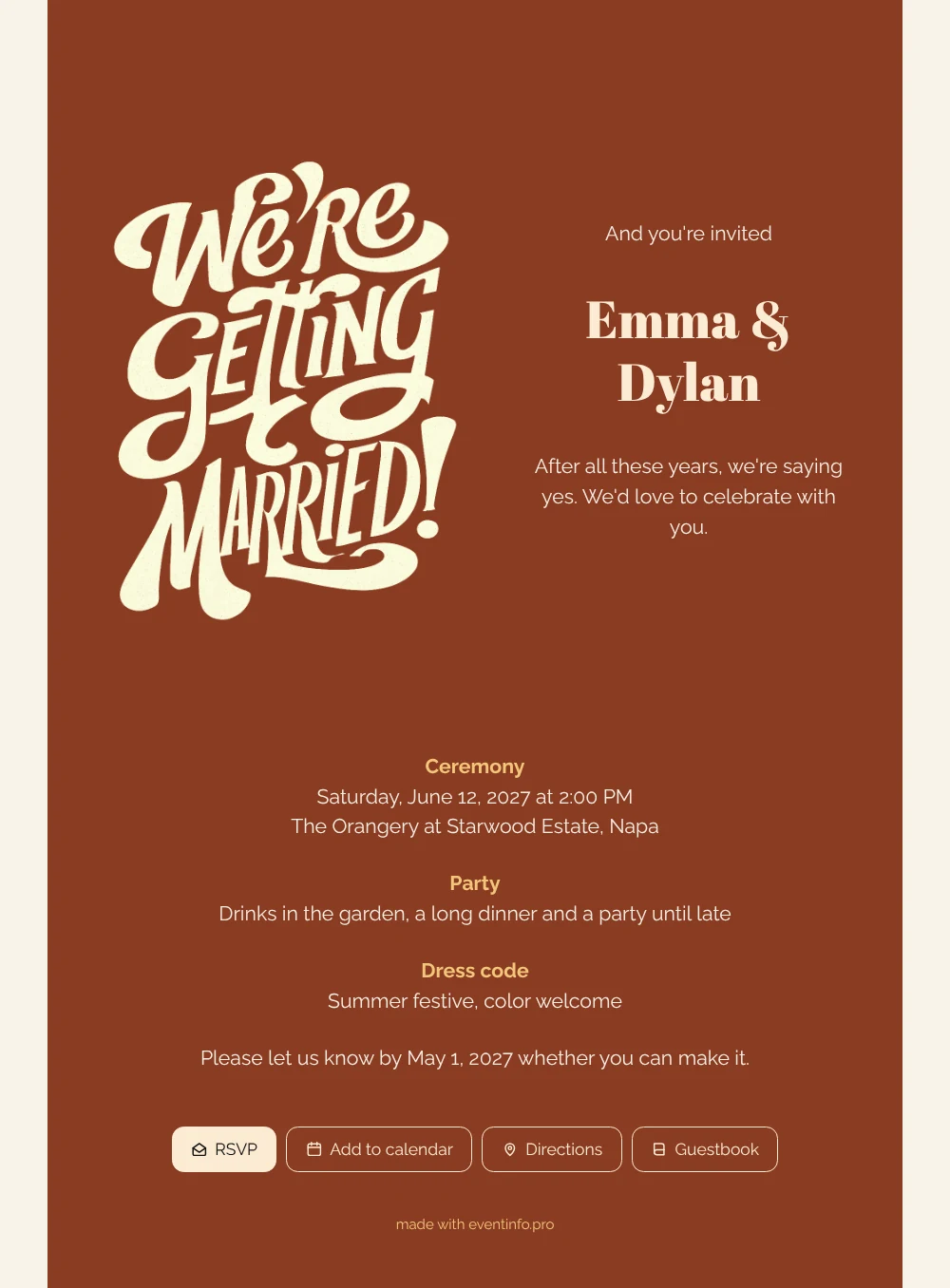 Create a terracotta wedding invitation with lettering &ndash; example 1