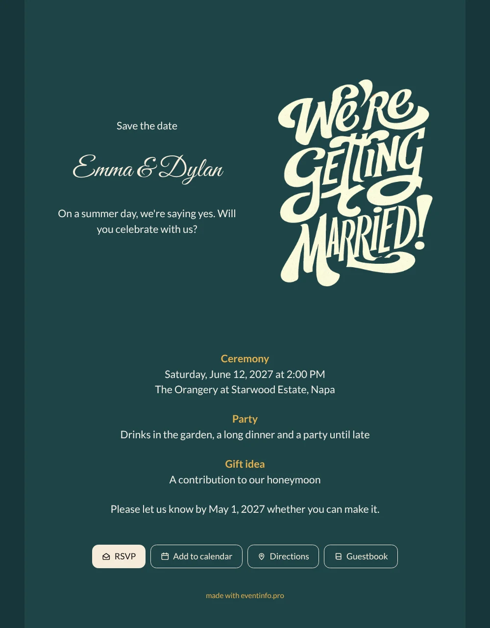 Send a petrol blue save the date &ndash; example 1