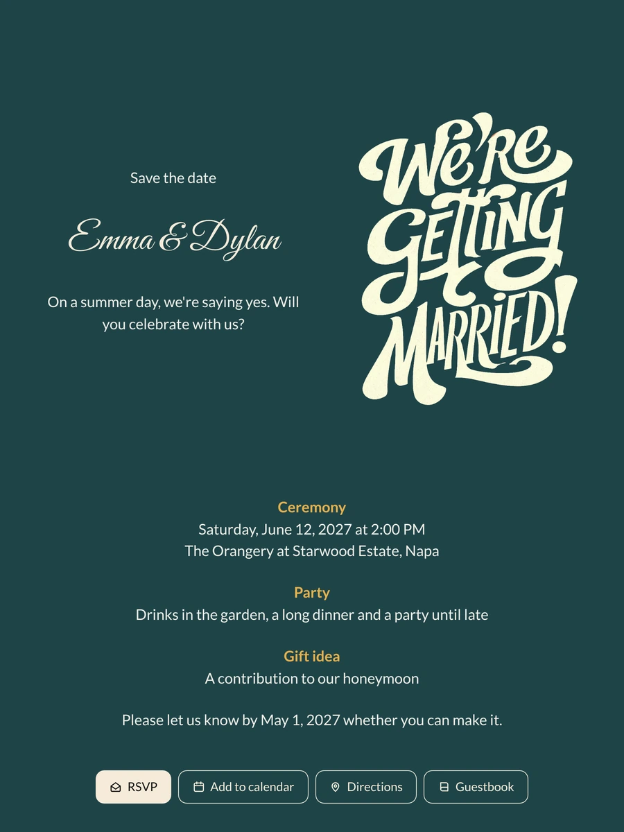 Send a petrol blue save the date