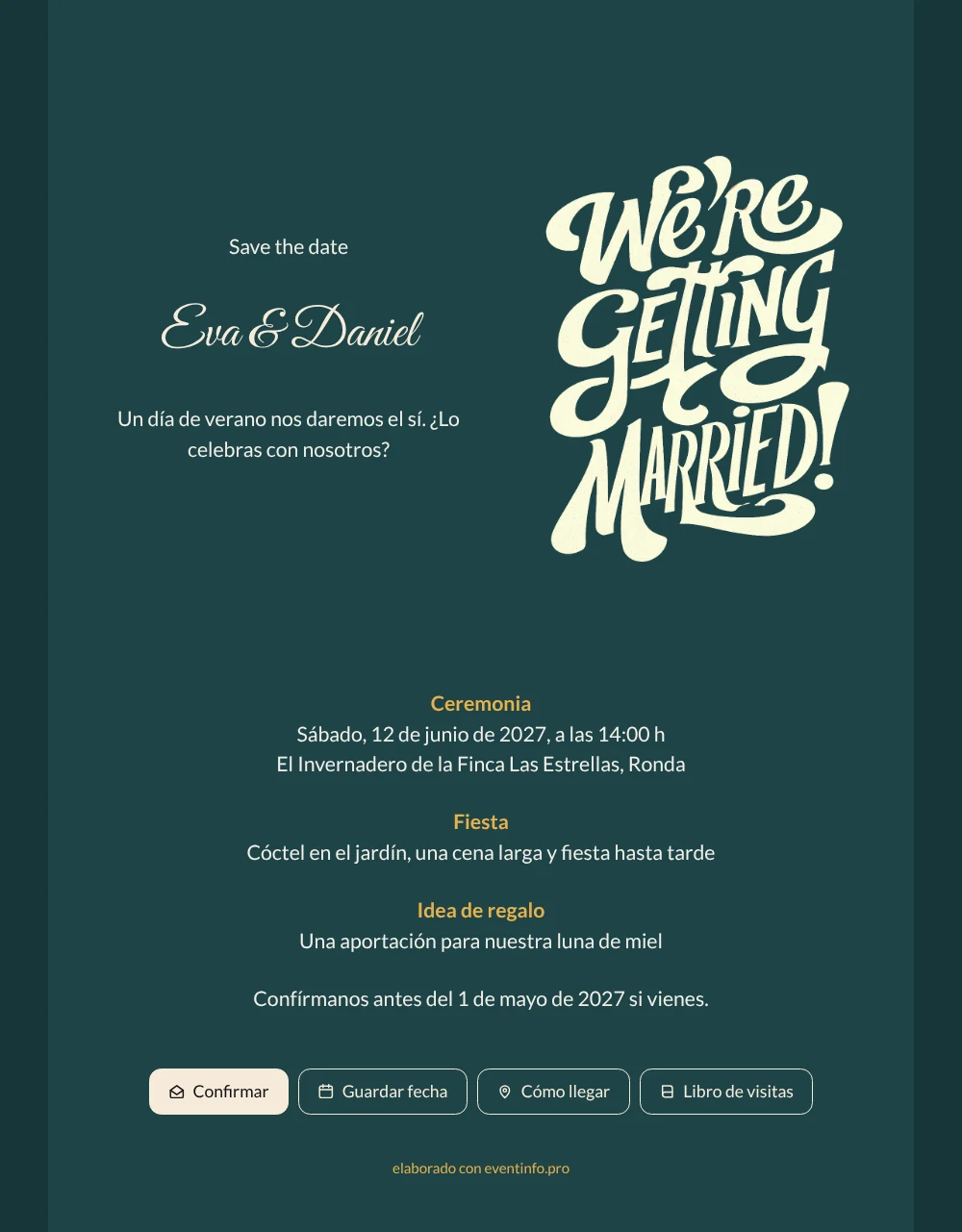 Enviar una invitación de boda azul petróleo &ndash; ejemplo 1