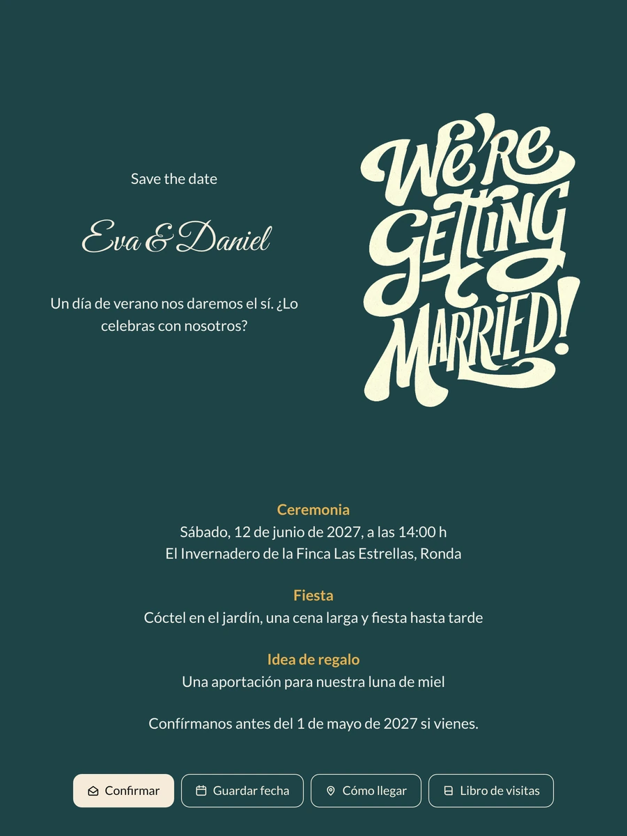 Enviar una invitación de boda azul petróleo