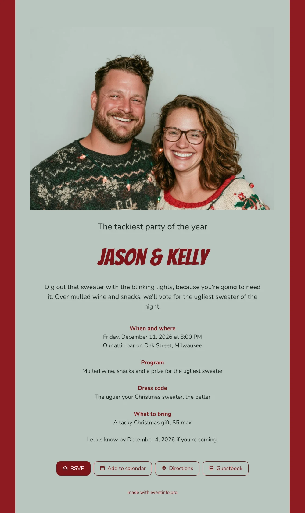 Create a red-framed ugly sweater invitation &ndash; example 1