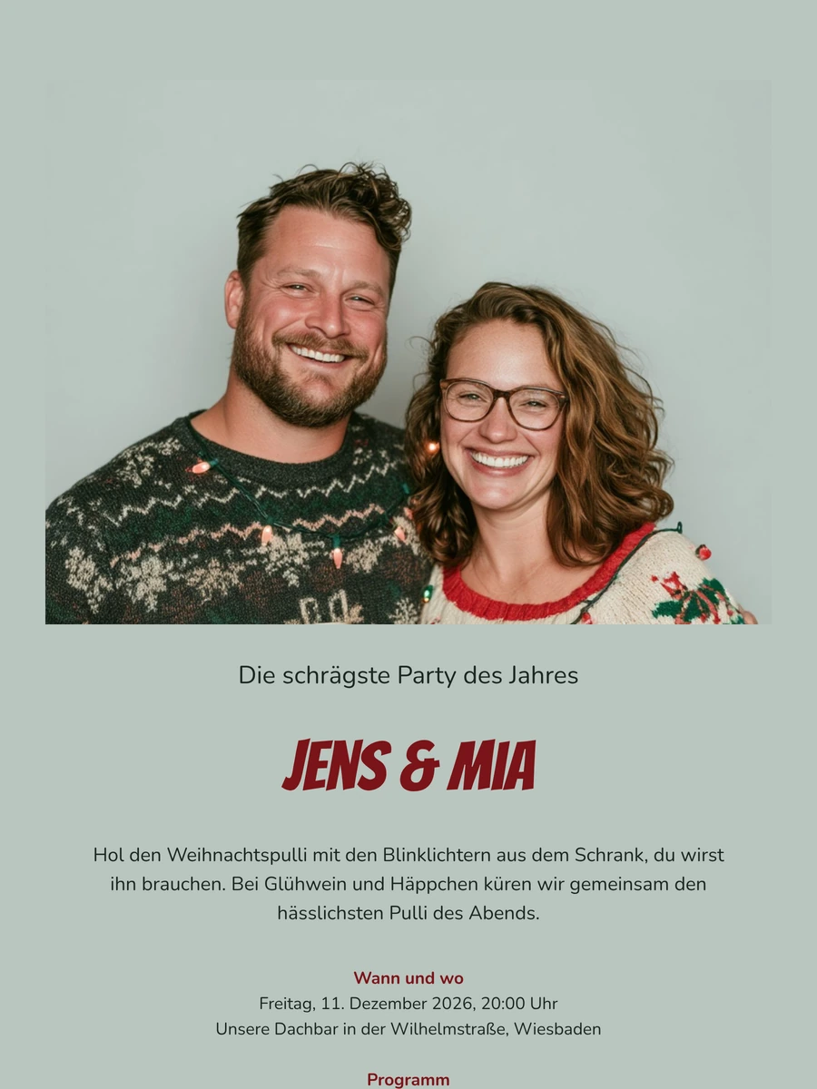 Partyeinladung mit Weihnachtspullis und Foto gestalten