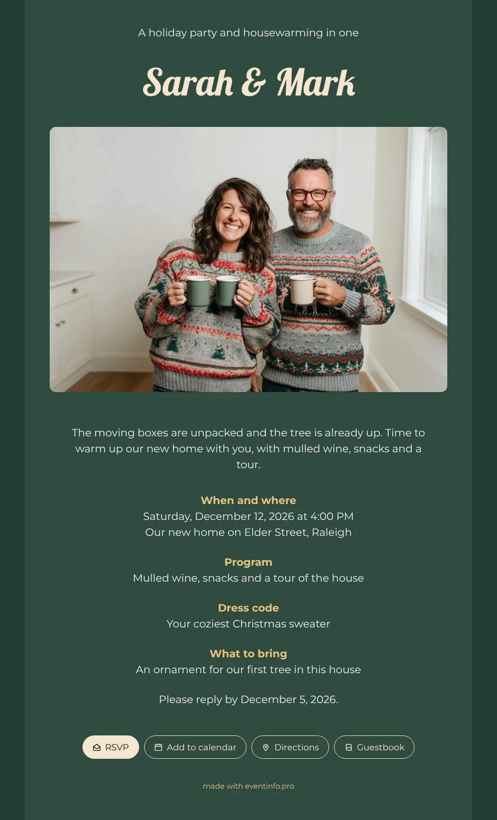 Send a green holiday housewarming invitation &ndash; example 1