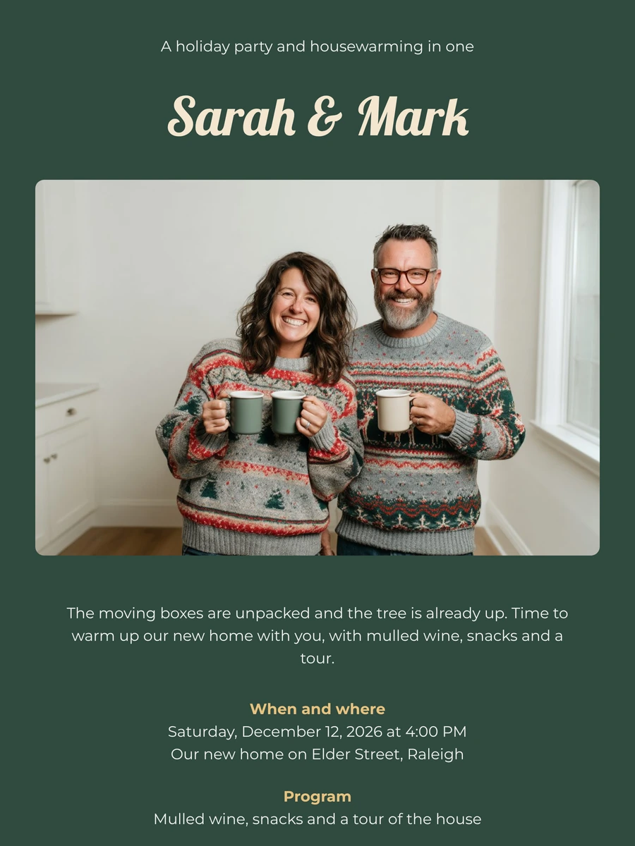 Send a green holiday housewarming invitation