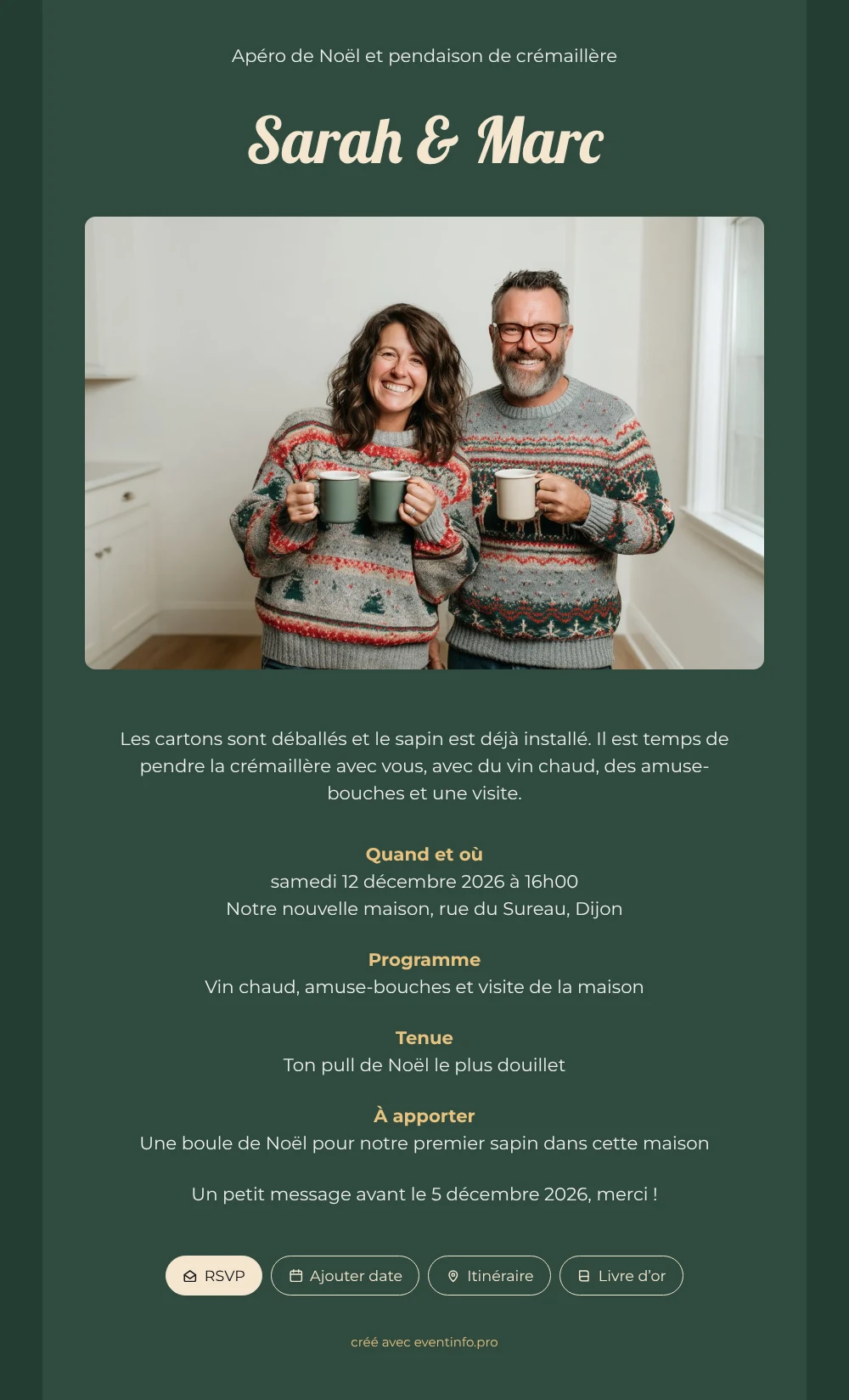 Envoyer une invitation de crémaillère hivernale &ndash; exemple 1