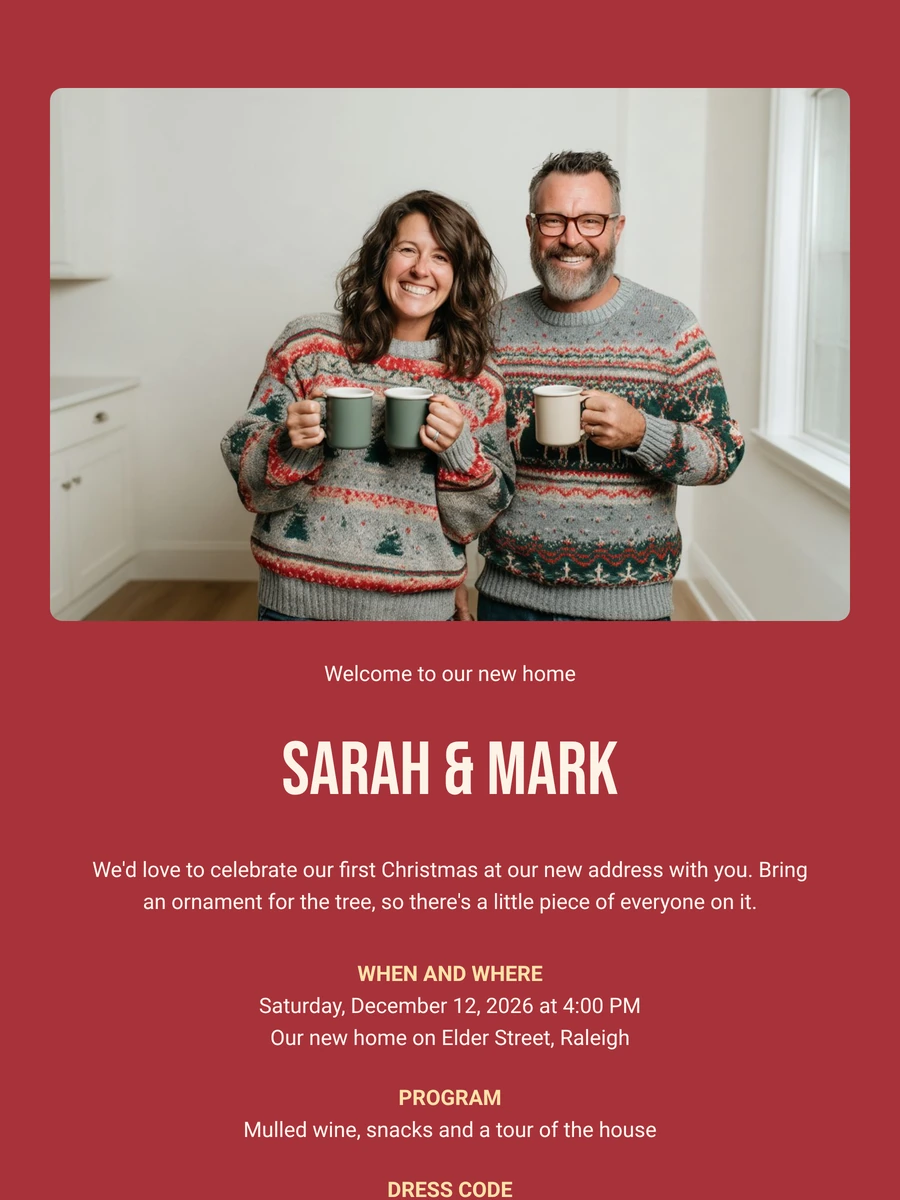 Make a bold red housewarming invitation