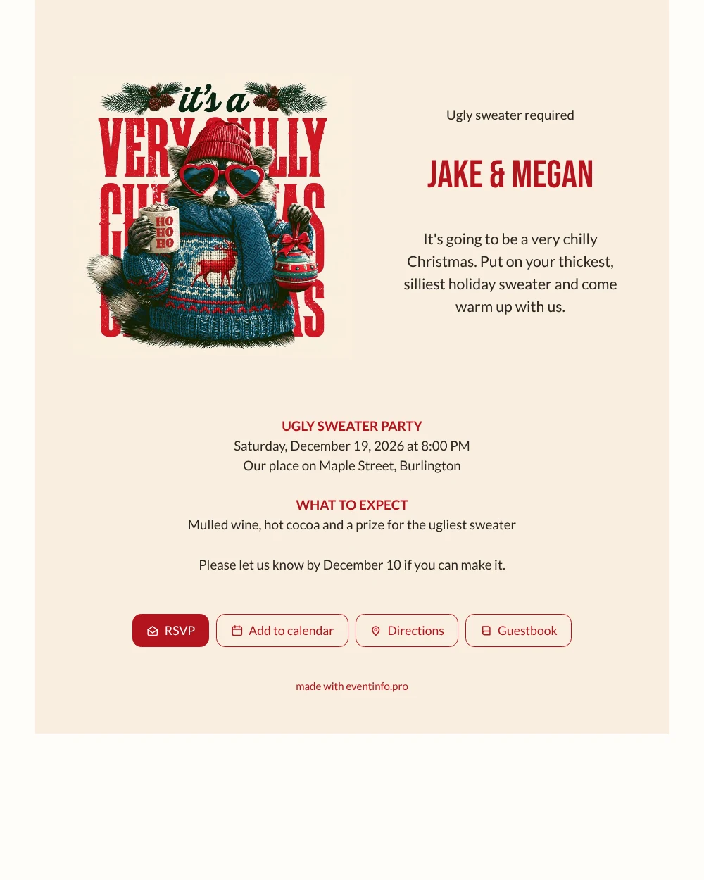 Make a raccoon sweater night invitation &ndash; example 1