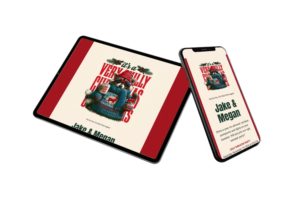 Make a bright red raccoon Christmas invitation &ndash; example 2
