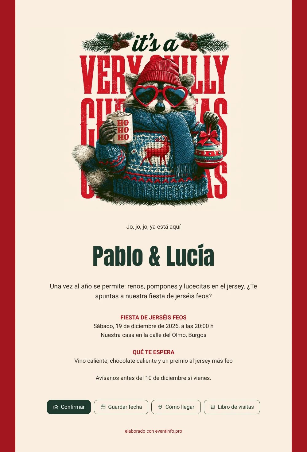 Crea una invitación roja de jerséis navideños &ndash; ejemplo 1