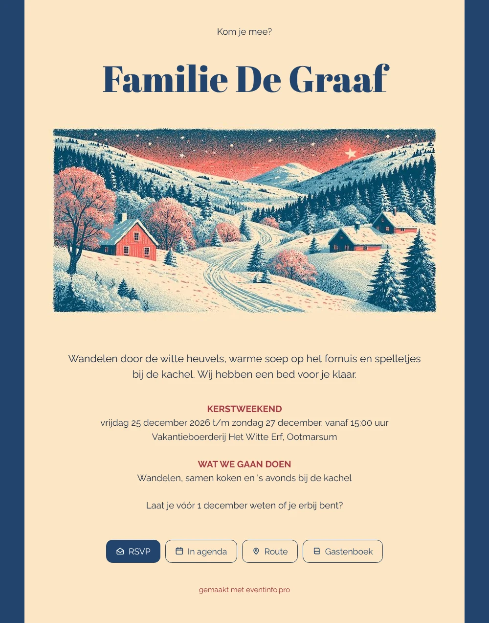 Maak een winterse uitnodiging voor een logeerweekend &ndash; voorbeeld 1