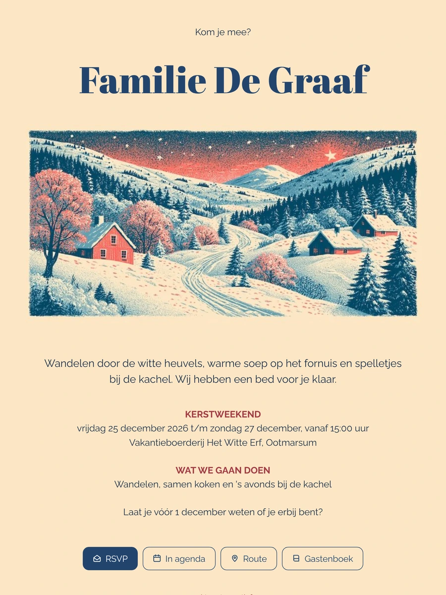 Maak een winterse uitnodiging voor een logeerweekend