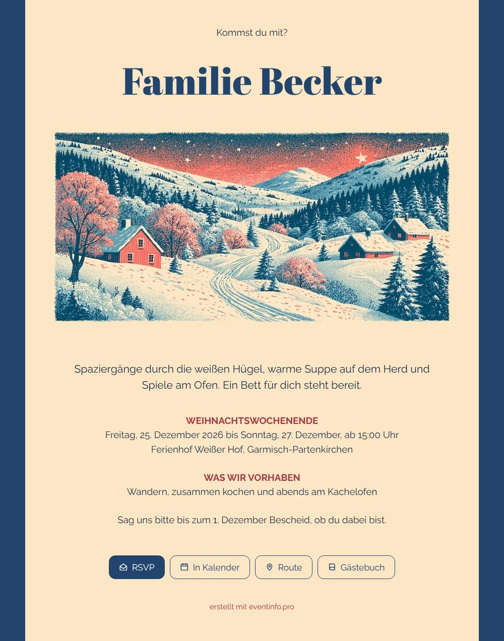 Gestalte eine winterliche Einladung zum Ferienhof-Wochenende &ndash; Beispiel 1