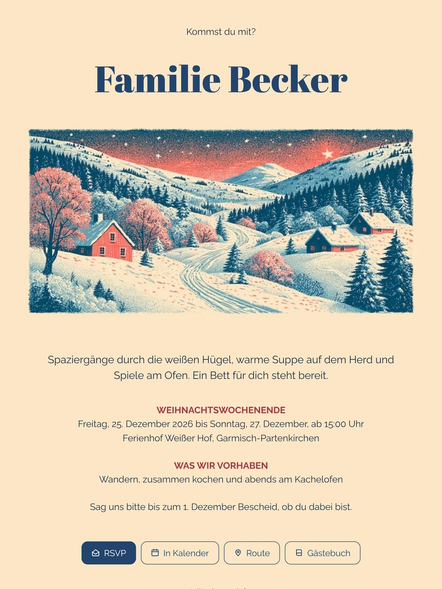 Gestalte eine winterliche Einladung zum Ferienhof-Wochenende