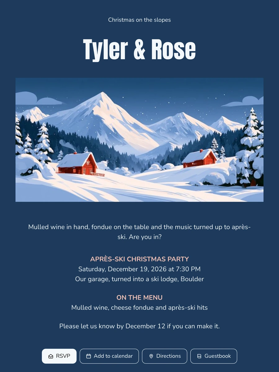 Send a cosy red-chalet Christmas party invitation